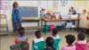 Tsega Fitsum, a volunteer teacher at the Mai Weyni school in the Tigray regional capital, Mekelle, teaches at a kindergarten. (Mulugeta Atsbaha/VOA) 