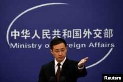 中国外交部发言人林剑在北京的例行记者会上。（2024年3月20日）