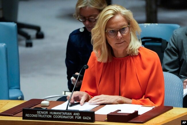 Sigrid Kaag, United Nations senior humanitarian and reconstruction coordinator for Gaza, attends a Security Council meeting at the United Nations headquarters, July 2, 2024.