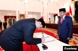 Pelantikan Ario Bimo Nandito Ariotedjo (Dito Ariotedjo) menjadi Menpora, di Istana Kepresidenan RI, Jakarta, 3 Maret 2023. (Biro Setpres)