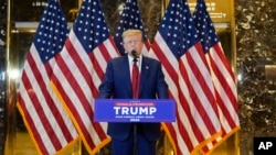 Mantan Presiden AS Donald Trump berbicara selama konferensi pers di Trump Tower di New York, 31 Mei 2024 lalu.