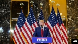 Former president Donald Trump speaks during a news conference at Trump Tower in New York, May 31, 2024.