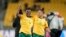 South Africa's Noko Matlou, left, and Gabriela Salgado celebrate after the Women's World Cup Group G soccer match between South Africa and Italy in Wellington, New Zealand, Aug. 2, 2023. Players who reached the World Cup's knockout round got bonuses that could be life-changing.