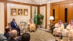 FILE - Saudi Foreign Minister Prince Faisal bin Farhan meets with his Syrian counterpart Faisal Mekdad, in Riyadh, Saudi Arabia, March 14, 2024. (Saudi Press Agency/Handout via Reuters) Riyadh on Sunday appointed its first ambassador to Damascus in over a decade.