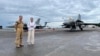 French air force Brig. Gen. Guillaume Thomas and French Ambassador Marie Fontanel stand in front of Rafale fighter jets at an annual French air force mission called Pagase takes place at Clark air base, in Pampanga Province, July 28, 2024. 