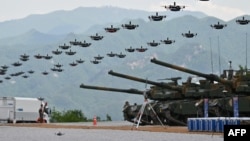 FILE _ South Korea's military drones fly in formation during a South Korea-U.S. joint military drill at Seungjin Fire Training Field in Pocheon, South Korea, on May 25, 2023.