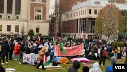 100 طالب علموں کی گرفتاری کے خلاف نیویارک کی کولمبیا یونیورسٹی کے اسٹوڈنٹس احتجاج کر رہے ہیں۔ 18 اپریل 2024