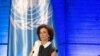 Direktur Jenderal UNESCO Audrey Azoulay menyampaikan pidato untuk mengumumkan permintaan Amerika Serikat untuk kembali ke lembaga tersebut, di kantor pusat UNESCO di Paris, 12 Juni 2023. (ALAIN JOCARD / AFP)