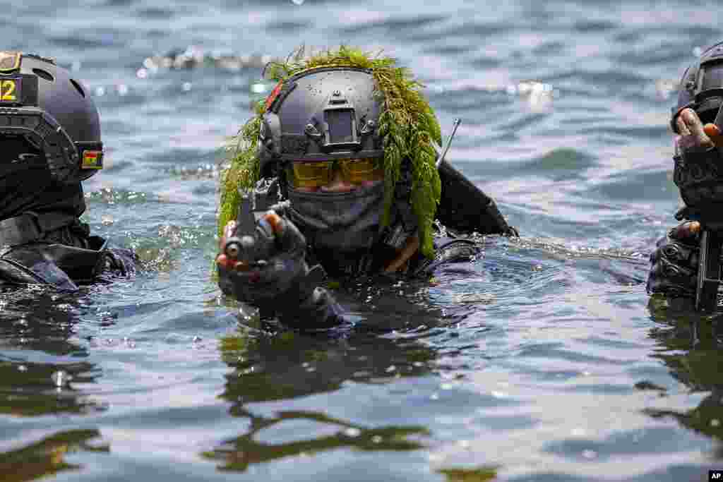 Ghanaian soldiers conduct combat drills during Flintlock 2023 at Sogakope beach resort, Ghana, Tuesday, March 14, 2023. As extremist violence in West Africa&#39;s Sahel region spreads south toward coastal states, the United States military has launched its annual military training exercise which will help armies contain the jihadi threat.&nbsp;