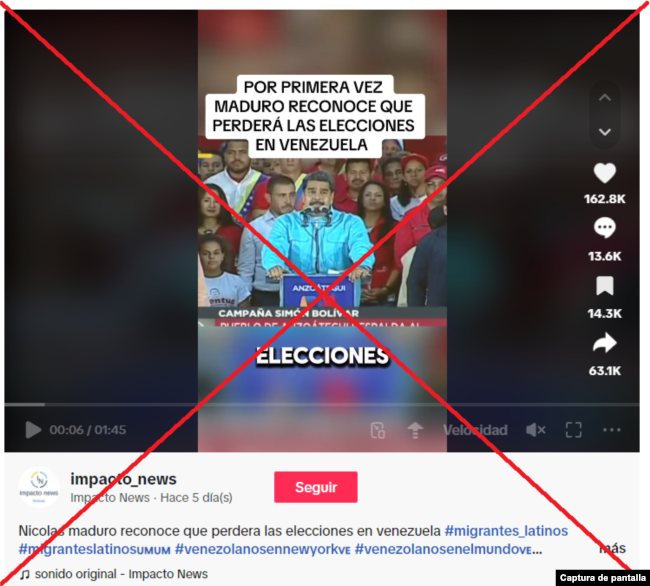 Captura de desinformación en TikTok.