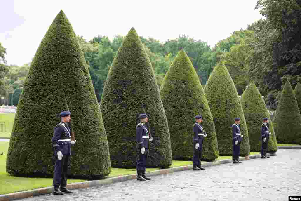 German military personel stand on the day German President Frank-Walter Steinmeier and Colombian President Gustavo Petro review the troops in Berlin, Germany.