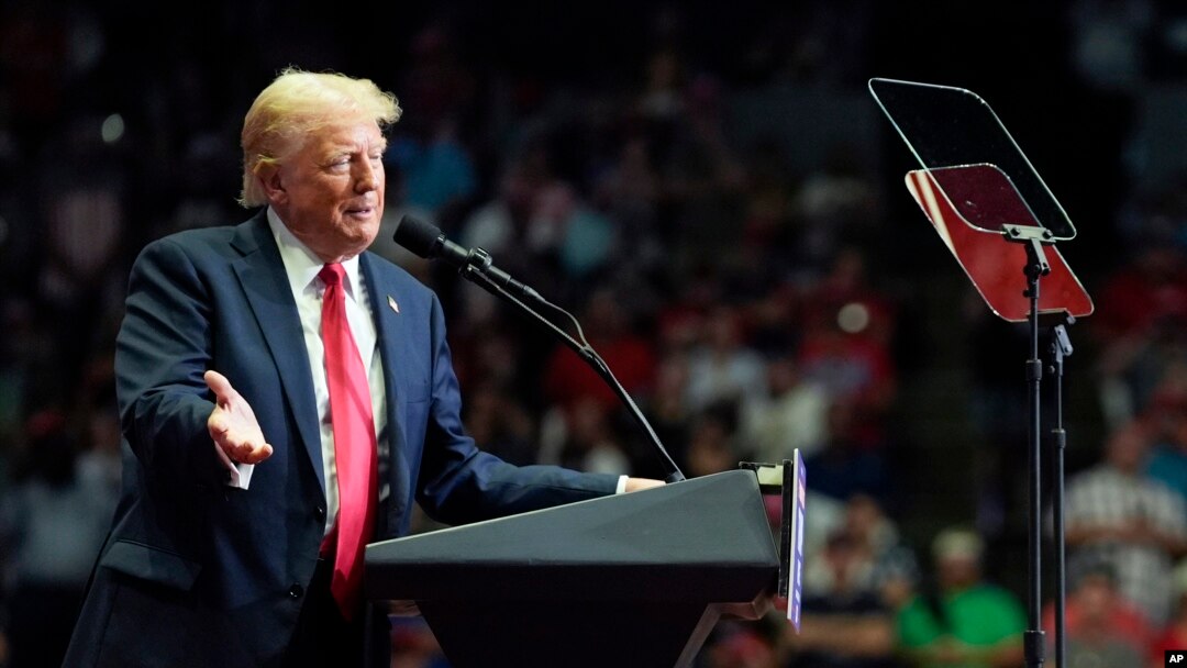 Republican presidential candidate former President Donald Trump speaks at a campaign rally in Grand Rapids, Michigan, July 20, 2024.