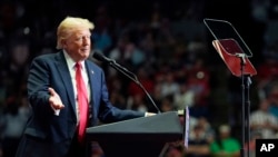 Republican presidential candidate former President Donald Trump speaks at a campaign rally in Grand Rapids, Michigan, July 20, 2024.