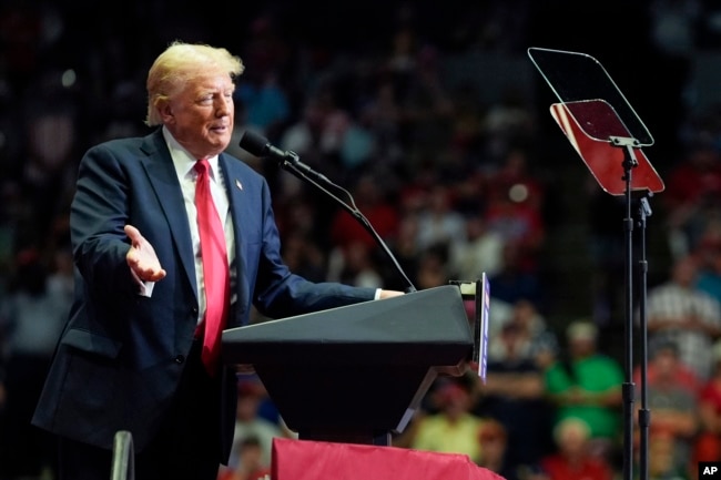 FILE - Republican presidential candidate former President Donald Trump speaks at a campaign rally in Grand Rapids, Michigan, July 20, 2024.