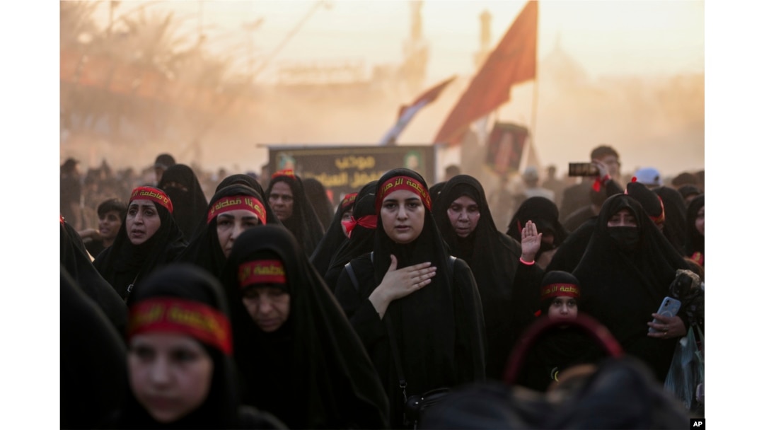 Pilgrims mark Arbaeen in Karbala, Iraq, Aug. 24, 2024. Tahseen Al-Khafaji, head of the Iraqi security media cell, said that more than 3 million pilgrims had entered Iraq as of Friday.