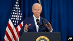 President Joe Biden speaks, July 13, 2024, in Rehoboth Beach, Deleware, addressing news that gunshots rang out at Republican presidential candidate former President Donald Trump's Pennsylvania campaign rally. 