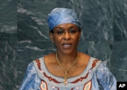 FILE - Aichatou Mindaoudou Foreign Minister for Niger addresses the 64th session of the United Nations General Assembly at the United Nations headquarters, Sept. 28, 2009.