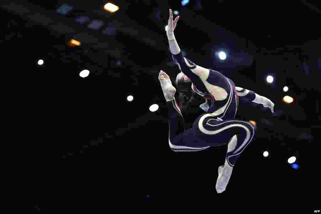 Germany&#39;s Pauline Schaefer-Betz competes in the Women&#39;s Balance Beam Final during the 52nd FIG Artistic Gymnastics World Championships, in Antwerp, northern Belgium.