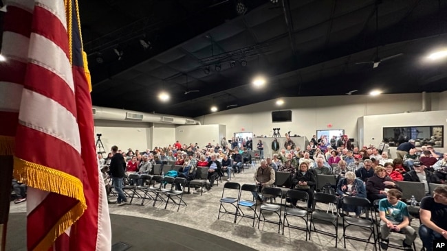 Missouri voters gather at the Family Worship Center of Columbia, Missouri, to caucus for the Republican presidential nominee, March 2, 2024.