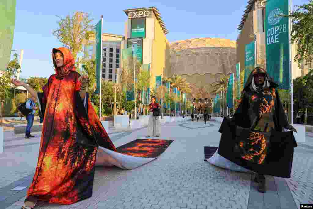 Activists attend a protest at the United Nations Climate Change Conference COP28 in Dubai, United Arab Emirates.