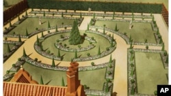 This image shows a preliminary rendering for the reconstructed garden of John Custis IV at Colonial Williamsburg, a living history museum in Virginia. (Rieley & Associates Landscape Architects via AP)