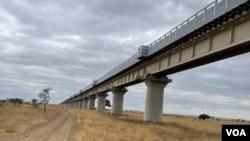 A part of Kenya's BRI-financed Standard Gauge Railway cuts through Nairobi National Park, as seen here on Aug. 6, 2023. (Mariama Diallo/VOA)