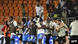 Basani ba RDC bamemi moyambi na bango Lionel Mpasi-Nzau nsima na bango kolonga Egypte na 8e ya finales ya CAN 2023 na Côte d'Ivoire, San-Pedro, 28 sanza ya yambo 2023.