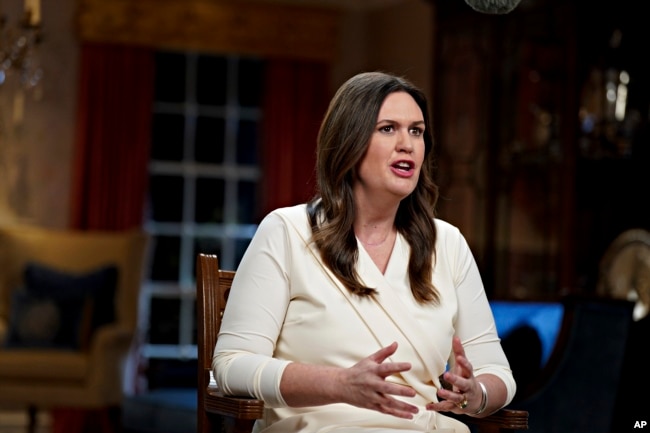 FILE - Arkansas Gov. Sarah Huckabee Sanders speaks, Feb. 7, 2023, in Little Rock, Ark.(Al Drago/Pool Photo via AP, File)