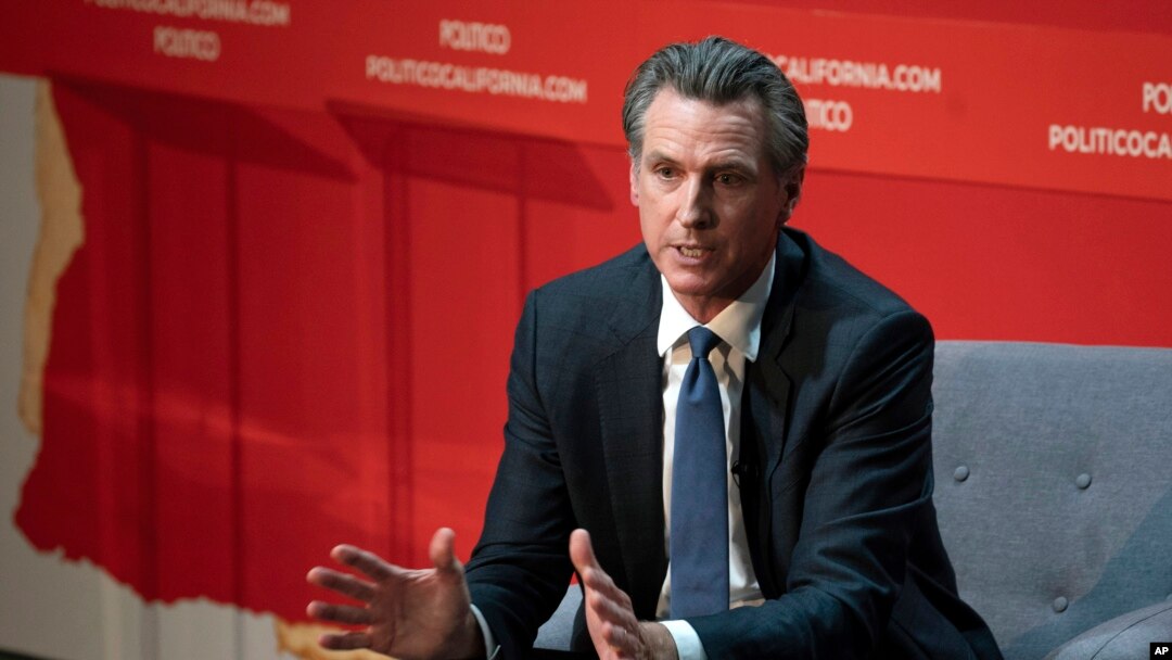 FILE - California Gov. Gavin Newsom speaks during an interview with Politico in Sacramento, Calif., Sept. 12, 2023.