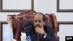 FILE - Somalia’s President Hassan Sheikh Mohamud looks on during the opening of the third session of the 11th Parliament at the Somali Parliament in Mogadishu on May 29, 2023.
