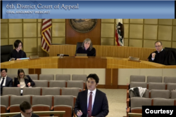 2023年11月16日上午，由公民力量发起的针对微信的集体诉讼在美国加州圣何塞的加州上诉法院迎来第二次开庭审理: 原告律师王代时（Times Wang）进行陈述。 (法庭辩论现场截图)