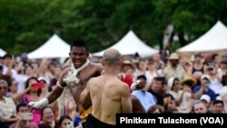 Thailand's champion Sombat Banchamek, or Buakaw, demonstrates Muay Thai during the Sawasdee DC Thai Festival 2023.