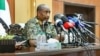 This handout image posted on the Facebook page of the Sudanese Armed Forces' on Aug. 24, 2024, shows army chief General Abdel Fattah al-Burhan giving a press conference in Port Sudan, in the Red Sea state.