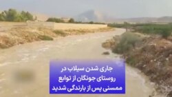 جاری شدن سیلاب در روستای جونگان از توابع ممسنی پس از بارندگی شدید
