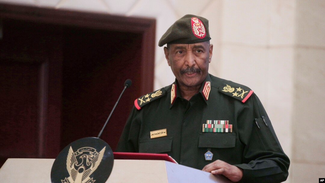 FILE - Sudan's Army chief Gen. Abdel-Fattah Burhan speaks in Khartoum, Dec. 5, 2022. Burhan survived a drone attack, July 30, 2024, on an army graduation ceremony he was attending in the country's east, the military said.