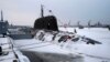 The newly built nuclear submarine The Krasnoyarsk is seen after a flag-raising ceremony on Monday for newly built nuclear submarines at the Sevmash shipyard in Severodvinsk in Russia's Archangelsk region, Dec. 11, 2023. (Kirill Iodas, Kremlin Pool Photo via AP)