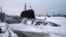 The newly built nuclear submarine The Krasnoyarsk is seen after a flag-raising ceremony on Monday for newly built nuclear submarines at the Sevmash shipyard in Severodvinsk in Russia's Archangelsk region, Dec. 11, 2023. (Kirill Iodas, Kremlin Pool Photo via AP)