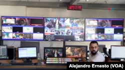 Vista de la sala de edición del canal Palestine TV en la ciudad de Ramala, el 6 de noviembre de 2023