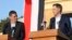 Spanish Prime Minister Pedro Sanchez, left, and Belgian Prime Minister Alexander de Croo speak during a news conference at Rafah crossing to the Gaza Strip, Egypt, as a temporary cease-fire went into effect Nov. 24, 2023. 