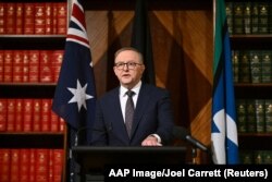 Perdana Menteri Australia Anthony Albanese berbicara di Melbourne, 11 Oktober 2023. (Foto: AAP via Reuters)