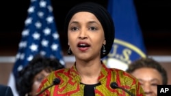 FILE - Representative Ilhan Omar speaks during a news conference by the Congressional Progressive Caucus on Capitol Hill in Washington, May 24, 2023.