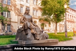 FILE - Statue of Yuri Franz Kulchytsky, a Polish nobleman and diplomat. In 1683, the first cafe in the city opened in Lviv. Ukraine. January, 2021. (Adobe Stock Photo by Runny1975)