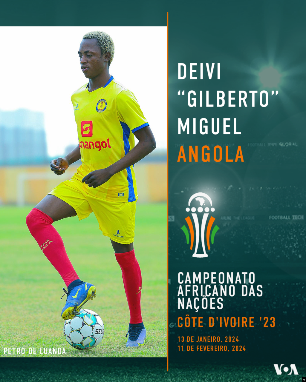 Deivi Miguel Vieira, que adopta o nome &quot;Gilberto&quot; em campo, nasceu a 10 de março de 2001 em Luanda. Joga na posição de avançado no Petro de Luanda desde 2022, equipa com a qual tem contrato por três épocas. Gilberto jogou anteriormente pelo Recreativo do Libolo e fez a sua formação entre o Atlético Sport Aviação (ASA) e o Real Sambila. &nbsp;