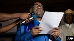 Former coup leader Azali Assoumani addresses supporters at his party's Convention for the Renewal of Comoros (CRC) headquarters in Moroni on January 16, 2024 after he won re-election in the first round of an already disputed presidential vote in the Comoros.