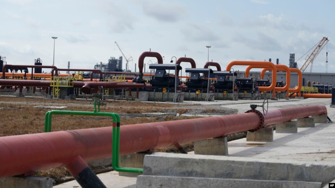 FILE - Oil pipelines, seen during the opening ceremony of Africa’s biggest oil refinery in Lagos, Nigeria, May 22, 2023. 