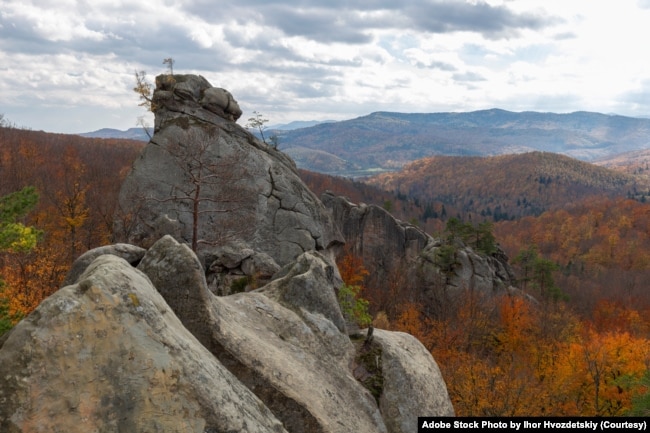 FILE - Dovbush Rocks in Bubnyshche - the ancient cave monastery of giant natural rocks in Ukraine. (Adobe Stock Photo by Ihor Hvozdetskiy)