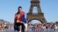 Gold medalist in the men's singles tennis event Serbia's Novak Djokovic poses at the Champions Park at Trocadero during the Paris 2024 Olympic Games in Paris on Aug. 5, 2024. 