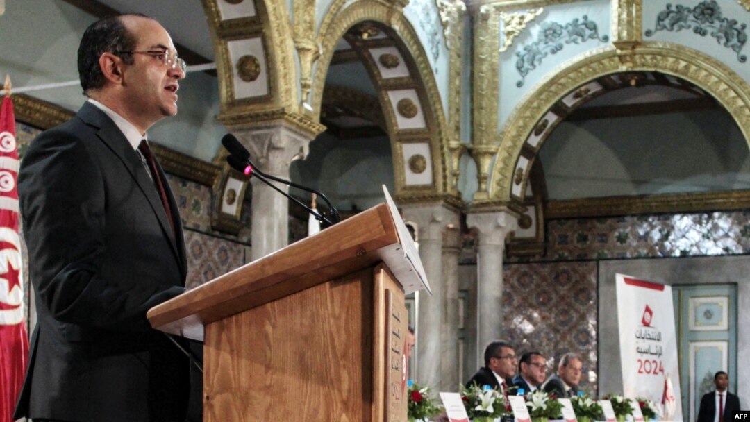 FILE - Farouk Bouasker, president of the High Independent Authority for Elections (ISIE), gives a press conference in Tunis on Aug. 10, 2024, ahead of the upcoming presidential elections. 
