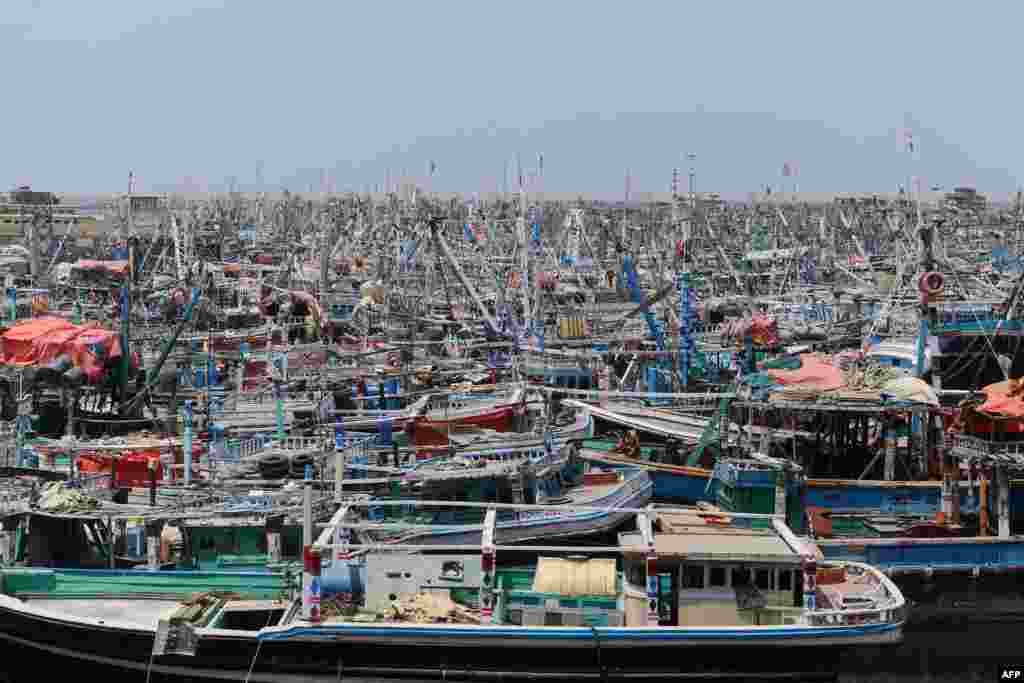 Fishing boats are kept at Karachi port as a part of protective measures before the expected arrival of cyclone, in Karachi, Pakistan.&nbsp;More than 40,000 people have been evacuated across India and Pakistan as a cyclone nears their coast, officials said, with winds of up to 150 kilometers per hour predicted.&nbsp;