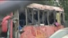 A damaged commercial bus is shown after several people were killed and dozens injured after it overturned on Interstate 20 on Aug. 31, 2024, in Warren County, Mississippi, according to the Mississippi Highway Patrol. (WAPT via AP)